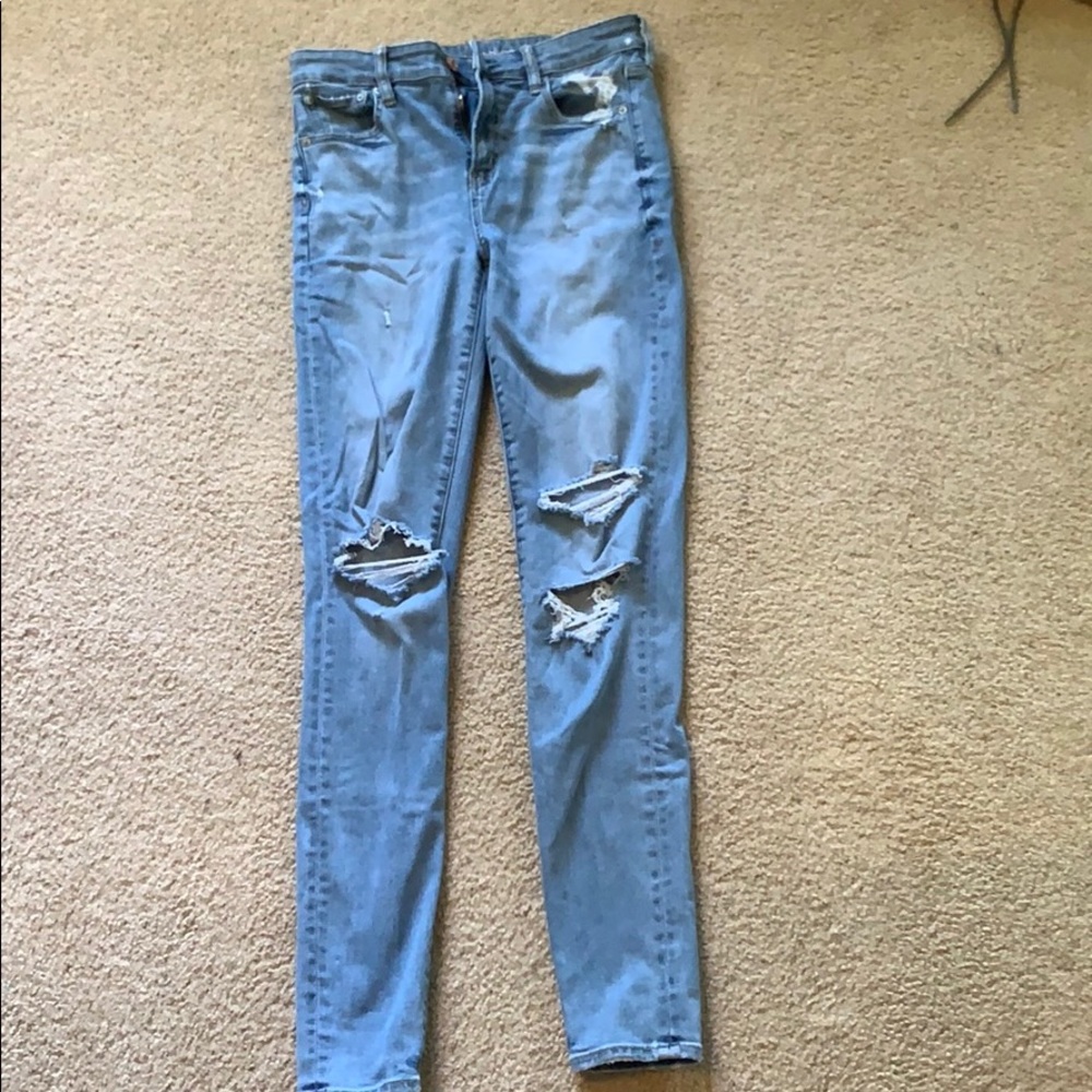 AEO Ripped Light Wash Long Denim Skinny Jeans